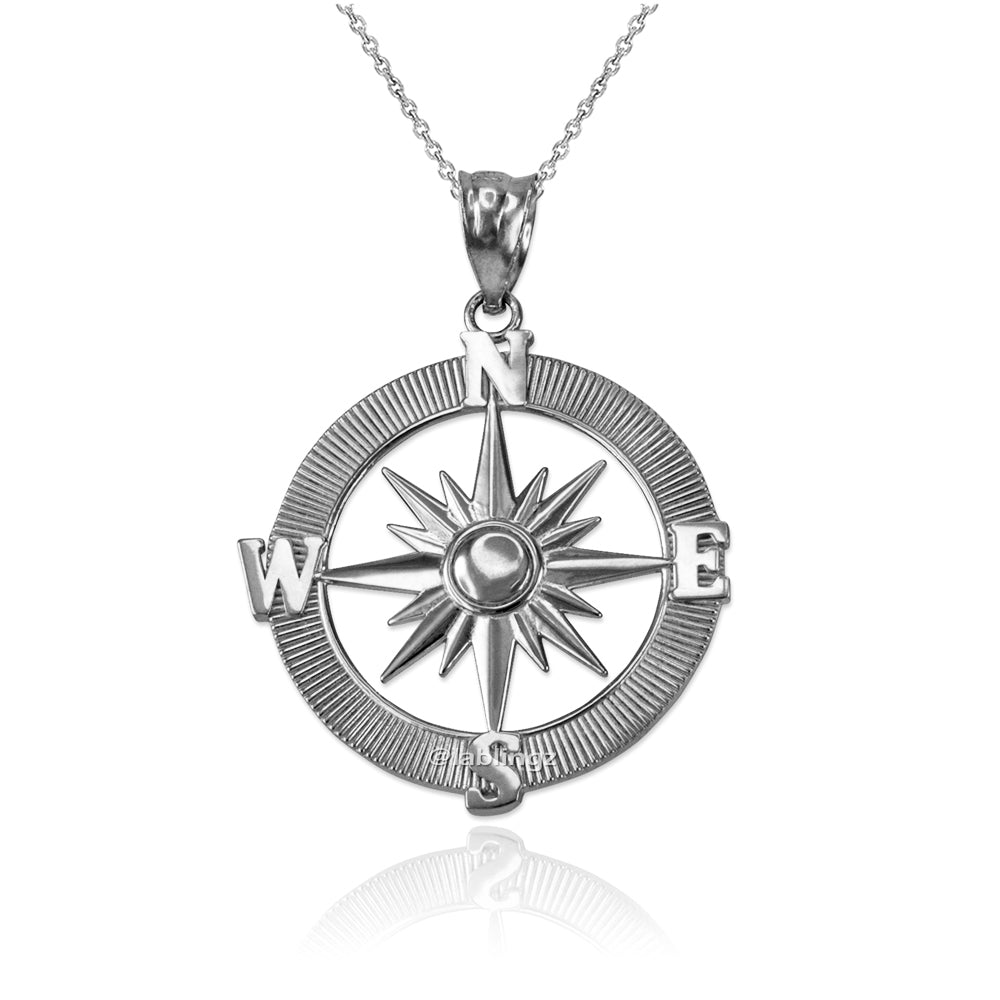 Gold Compass Pendant Necklace (yellow, white, rose gold, 10k, 14k) Karma Blingz
