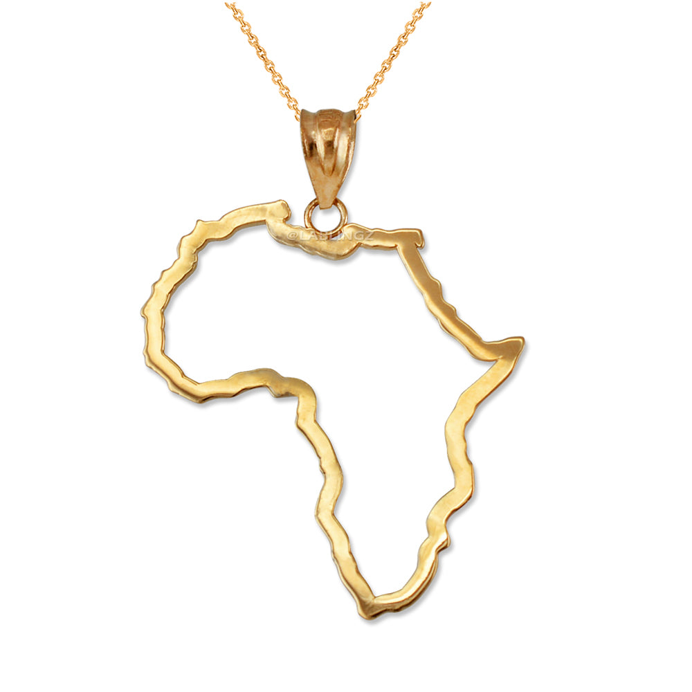 Gold Africa Open Pendant Necklace (yellow, white, rose gold, 10K, 14K) Karma Blingz