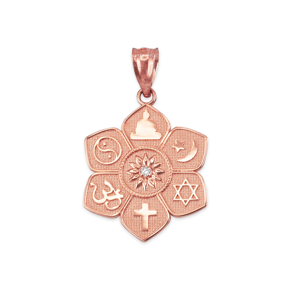 Gold Lotus of Peace Diamond Pendant Necklace (yellow, white, rose gold, 10K, 14K) Karma Blingz