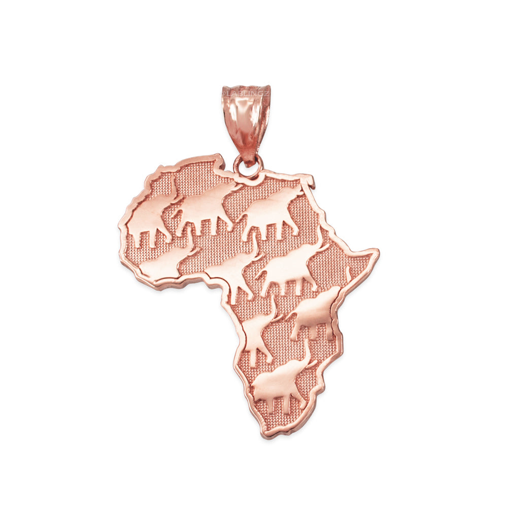 Gold Africa Map African Elephant Pendant Necklace (yellow, white, rose gold, 10K, 14K) Karma Blingz