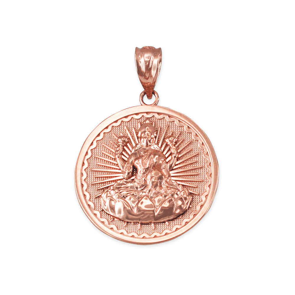Gold Hindu Goddess Lakshmi (Luxmi) Coin Pendant Necklace (yellow, white, rose, 2-tone, 10K, 14K) Karma Blingz