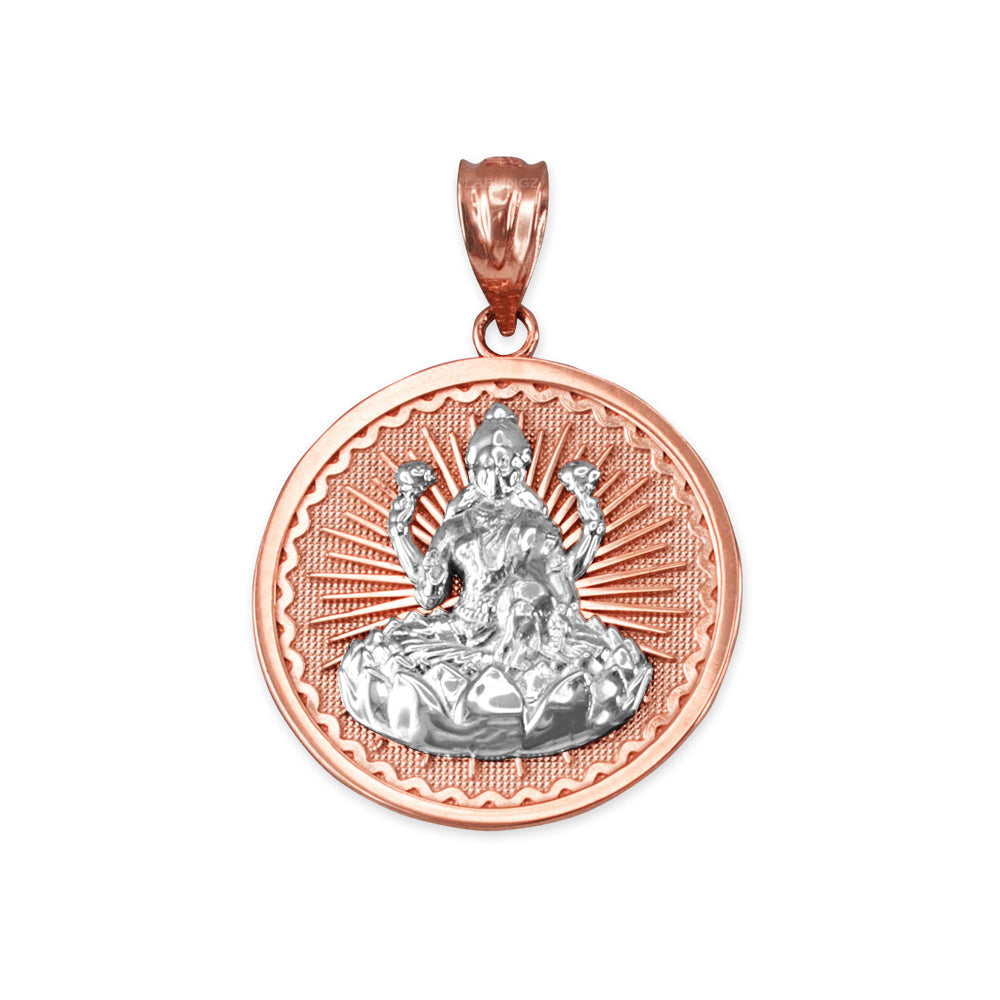 Gold Hindu Goddess Lakshmi (Luxmi) Coin Pendant Necklace (yellow, white, rose, 2-tone, 10K, 14K) Karma Blingz