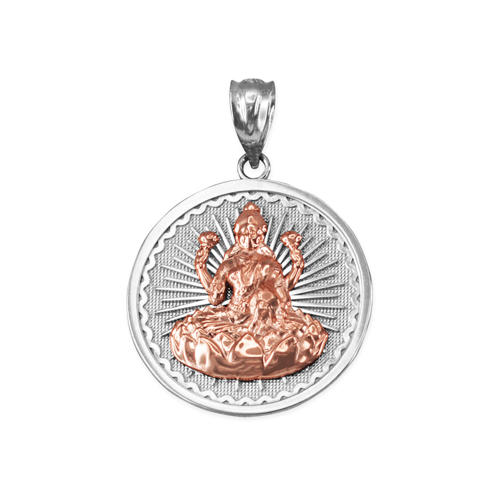 Gold Hindu Goddess Lakshmi (Luxmi) Coin Pendant Necklace (yellow, white, rose, 2-tone, 10K, 14K) Karma Blingz