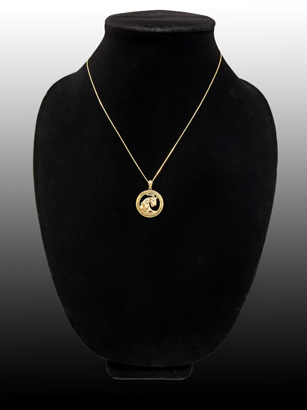 Gold Capricorn Zodiac Sign Medallion Pendant Necklace (yellow, white, rose, 10K, 14K) Karma Blingz