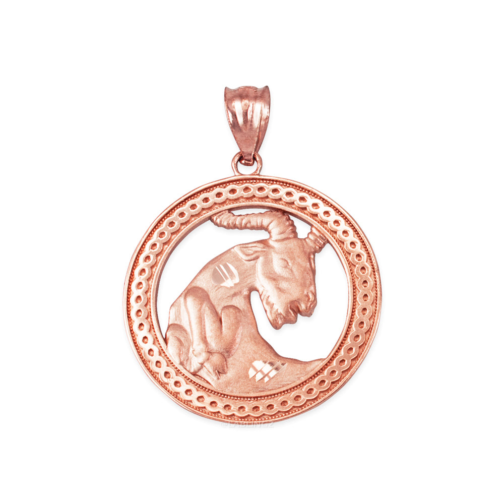 Gold Capricorn Zodiac Sign Medallion Pendant Necklace (yellow, white, rose, 10K, 14K) Karma Blingz