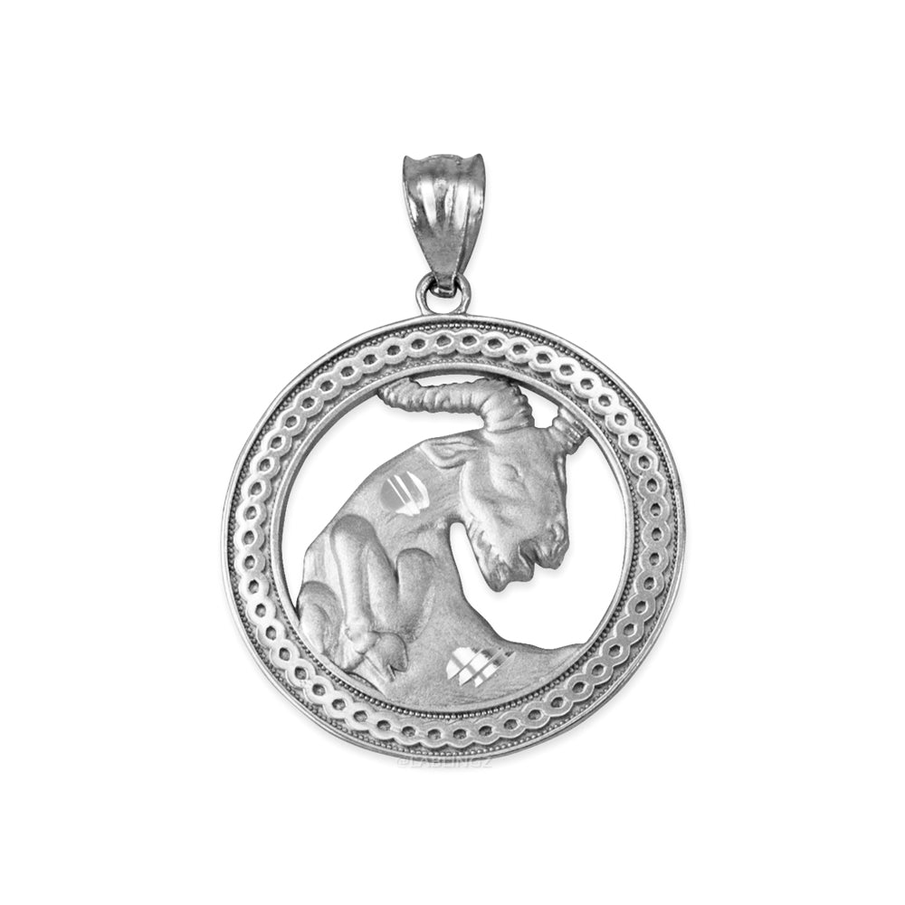 Gold Capricorn Zodiac Sign Medallion Pendant Necklace (yellow, white, rose, 10K, 14K) Karma Blingz