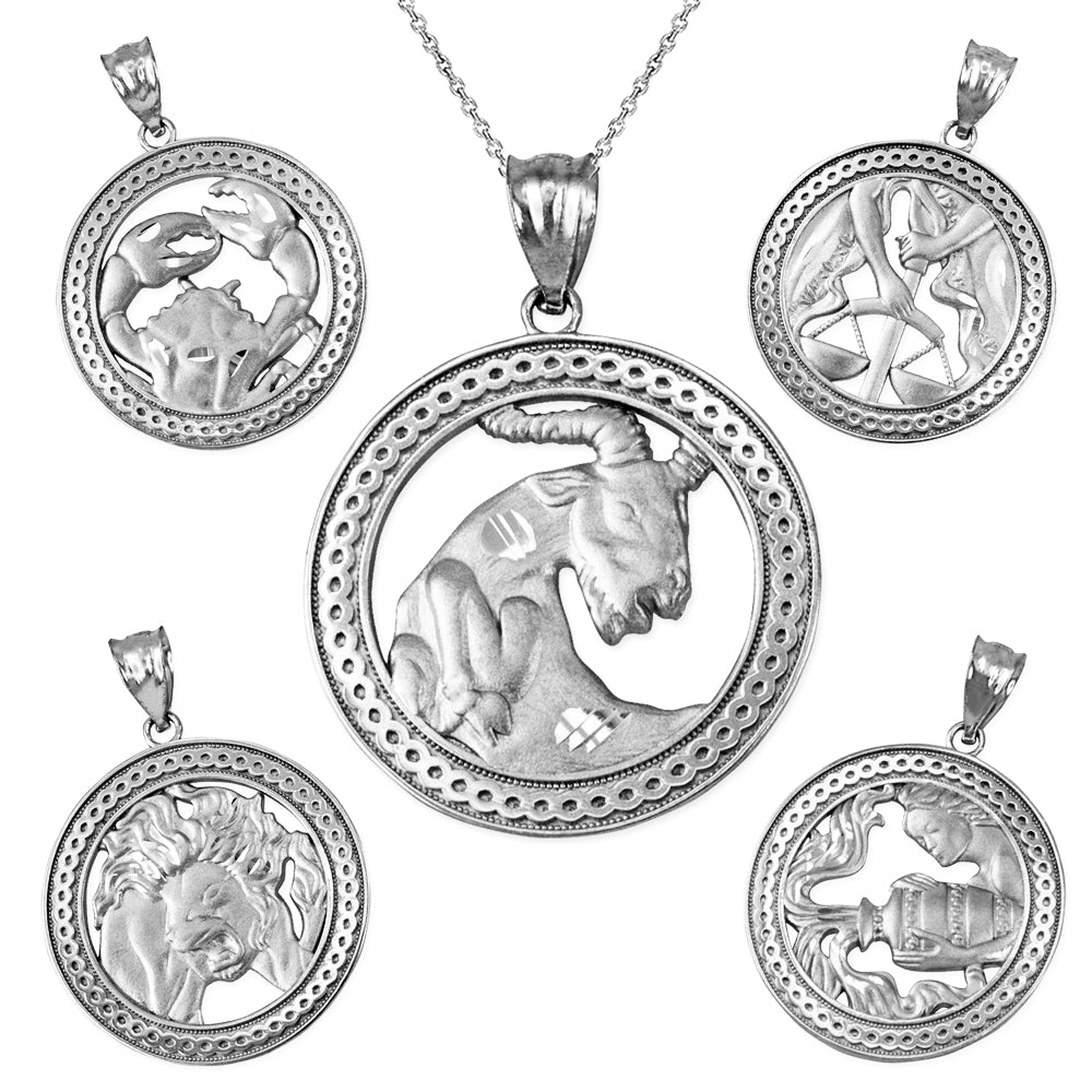 Sterling Silver Zodiac Open Medallion Satin DC Pendant Necklace Karma Blingz