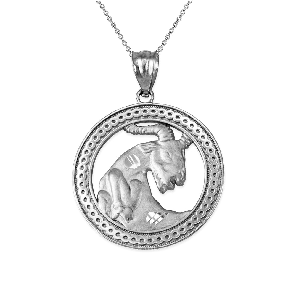Gold Capricorn Zodiac Sign Medallion Pendant Necklace (yellow, white, rose, 10K, 14K) Karma Blingz