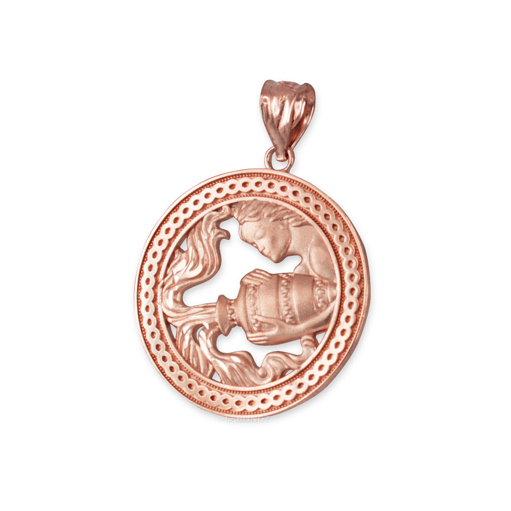 Gold Aquarius Zodiac Sign Medallion Pendant Necklace (yellow, white, rose, 10K, 14K) Karma Blingz