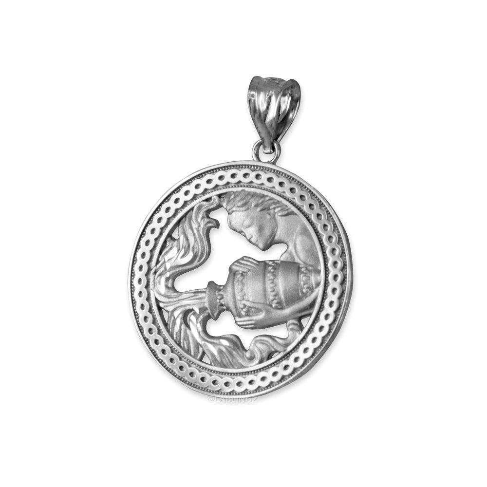 Gold Aquarius Zodiac Sign Medallion Pendant Necklace (yellow, white, rose, 10K, 14K) Karma Blingz