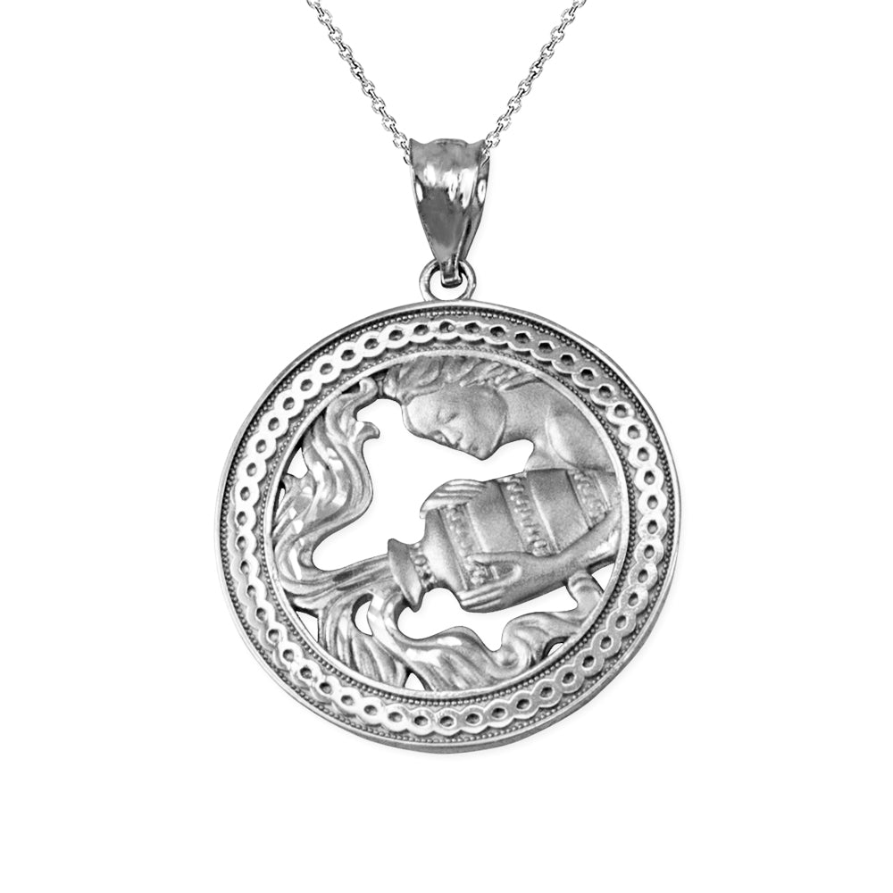 Gold Aquarius Zodiac Sign Medallion Pendant Necklace (yellow, white, rose, 10K, 14K) Karma Blingz
