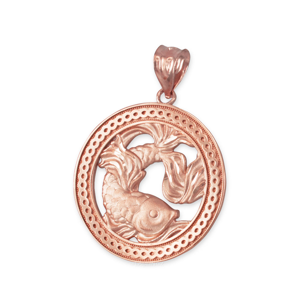 Gold Pisces Zodiac Sign Medallion Pendant Necklace (yellow, white, rose, 10K, 14K) Karma Blingz