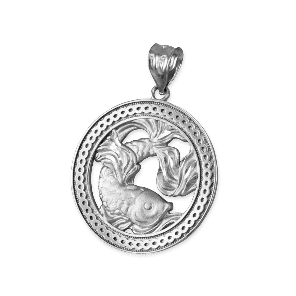 Gold Pisces Zodiac Sign Medallion Pendant Necklace (yellow, white, rose, 10K, 14K) Karma Blingz