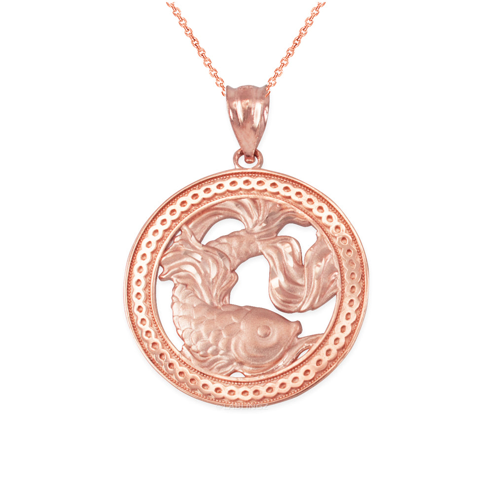 Gold Pisces Zodiac Sign Medallion Pendant Necklace (yellow, white, rose, 10K, 14K) Karma Blingz