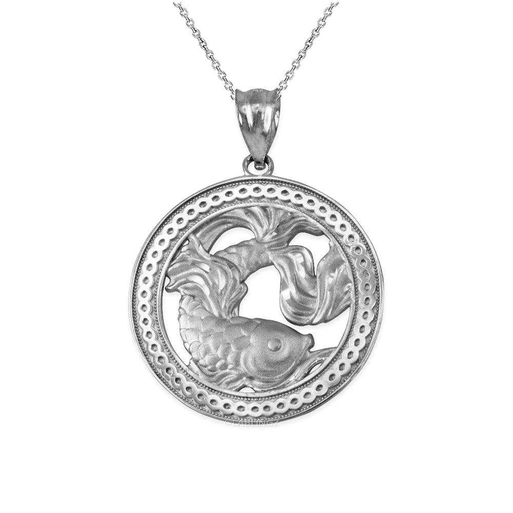 Gold Pisces Zodiac Sign Medallion Pendant Necklace (yellow, white, rose, 10K, 14K) Karma Blingz