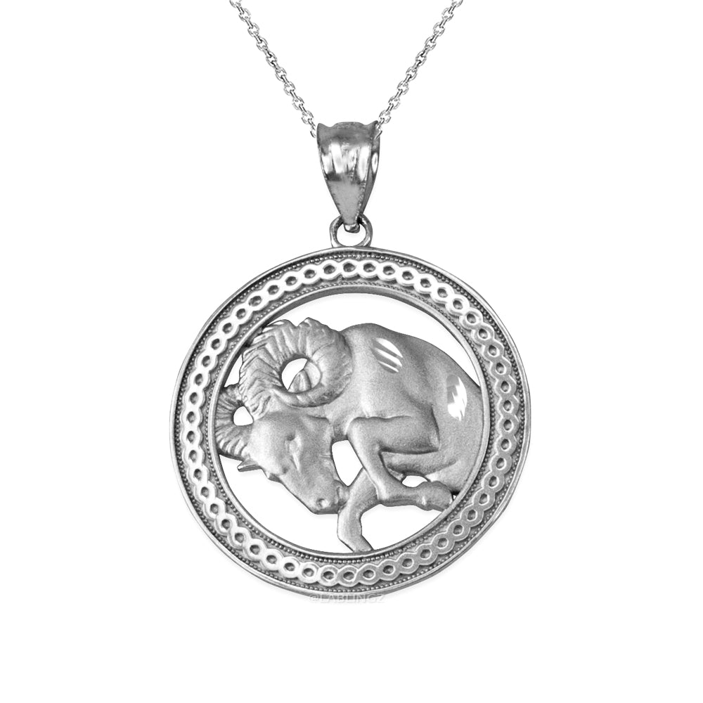 Gold Aries Zodiac Sign Medallion Pendant Necklace (yellow, white, rose, 10K, 14K) Karma Blingz