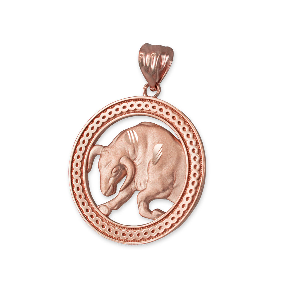 Gold Taurus Zodiac Sign Medallion Pendant Necklace (yellow, white, rose, 10K, 14K) Karma Blingz