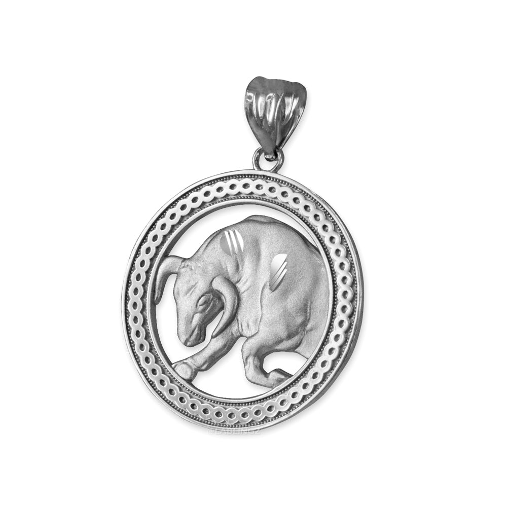 Gold Taurus Zodiac Sign Medallion Pendant Necklace (yellow, white, rose, 10K, 14K) Karma Blingz