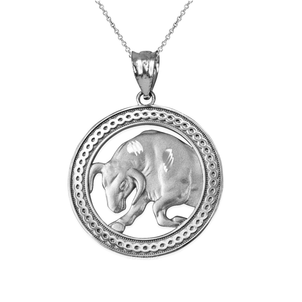 Gold Taurus Zodiac Sign Medallion Pendant Necklace (yellow, white, rose, 10K, 14K) Karma Blingz