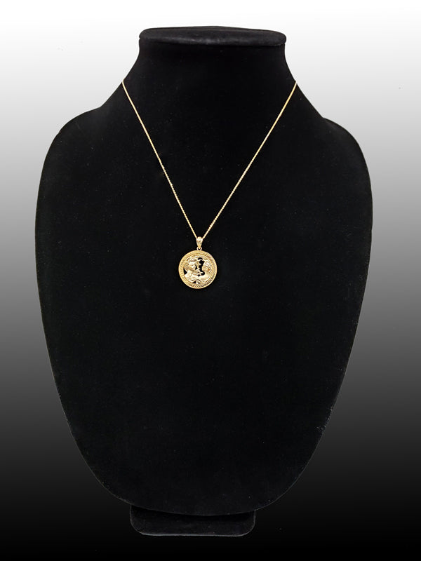 Gold Gemini Zodiac Sign Medallion Pendant Necklace (yellow, white, rose, 10K, 14K) Karma Blingz