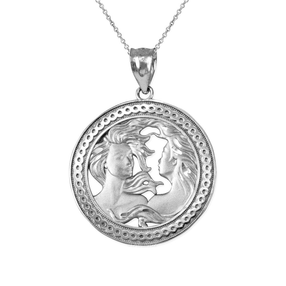 Gold Gemini Zodiac Sign Medallion Pendant Necklace (yellow, white, rose, 10K, 14K) Karma Blingz