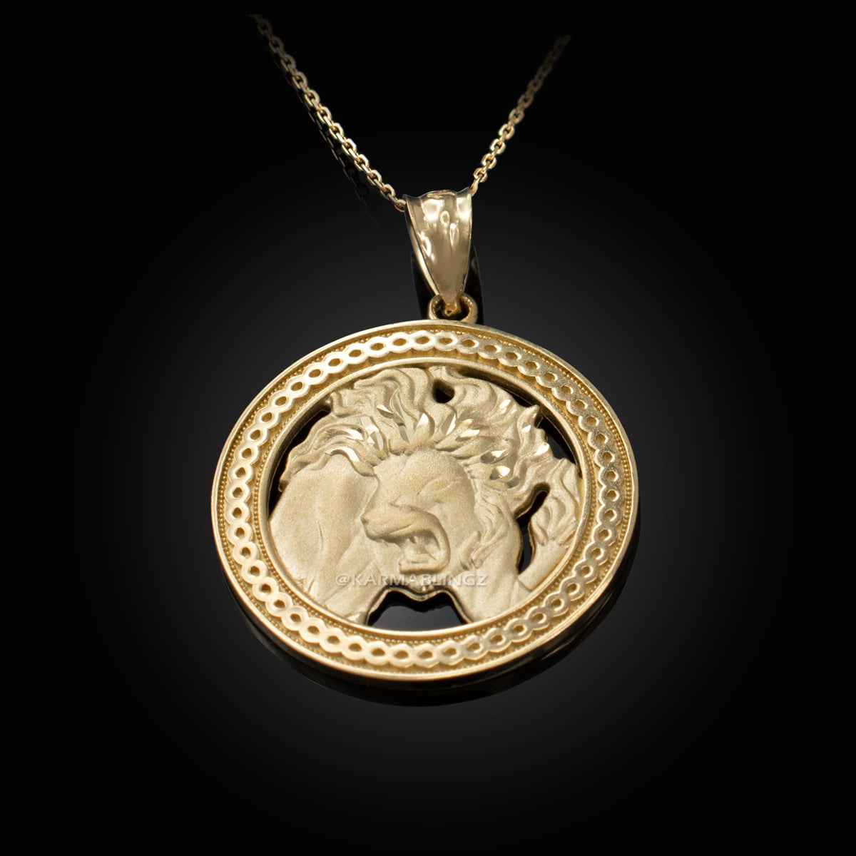 Gold Leo Zodiac Sign Medallion Pendant Necklace (yellow, white, rose, 10K, 14K) Karma Blingz