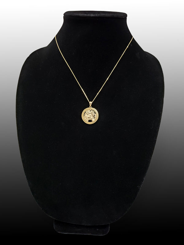 Gold Leo Zodiac Sign Medallion Pendant Necklace (yellow, white, rose, 10K, 14K) Karma Blingz