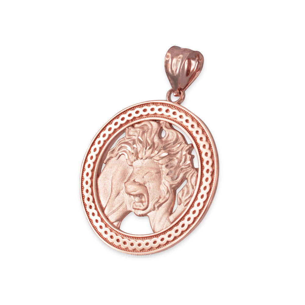 Gold Leo Zodiac Sign Medallion Pendant Necklace (yellow, white, rose, 10K, 14K) Karma Blingz
