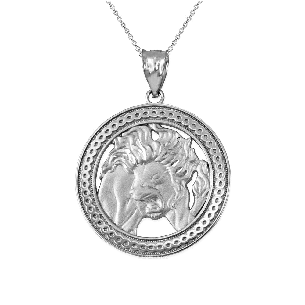 Gold Leo Zodiac Sign Medallion Pendant Necklace (yellow, white, rose, 10K, 14K) Karma Blingz