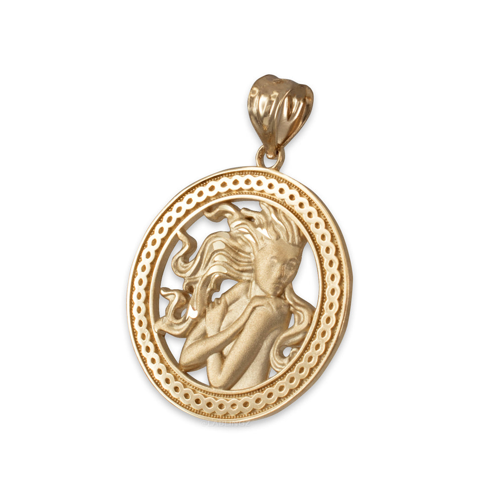 Gold Virgo Zodiac Sign Medallion Pendant Necklace (yellow, white, rose, 10K, 14K) Karma Blingz