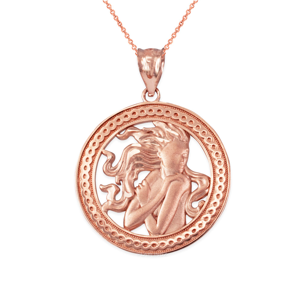 Gold Virgo Zodiac Sign Medallion Pendant Necklace (yellow, white, rose, 10K, 14K) Karma Blingz