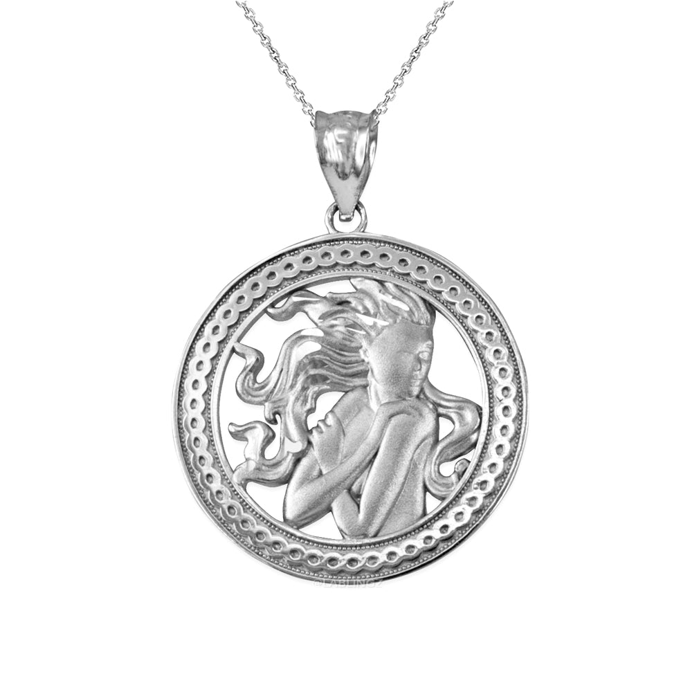 Gold Virgo Zodiac Sign Medallion Pendant Necklace (yellow, white, rose, 10K, 14K) Karma Blingz
