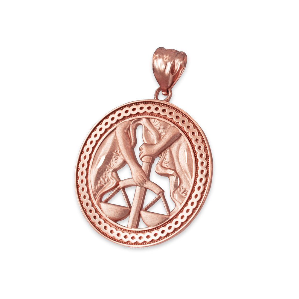 Gold Libra Zodiac Sign Medallion Pendant Necklace (yellow, white, rose, 10K, 14K) Karma Blingz