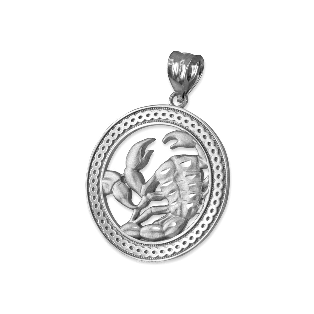 Gold Scorpio Zodiac Sign Medallion Pendant Necklace (yellow, white, rose, 10K, 14K) Karma Blingz