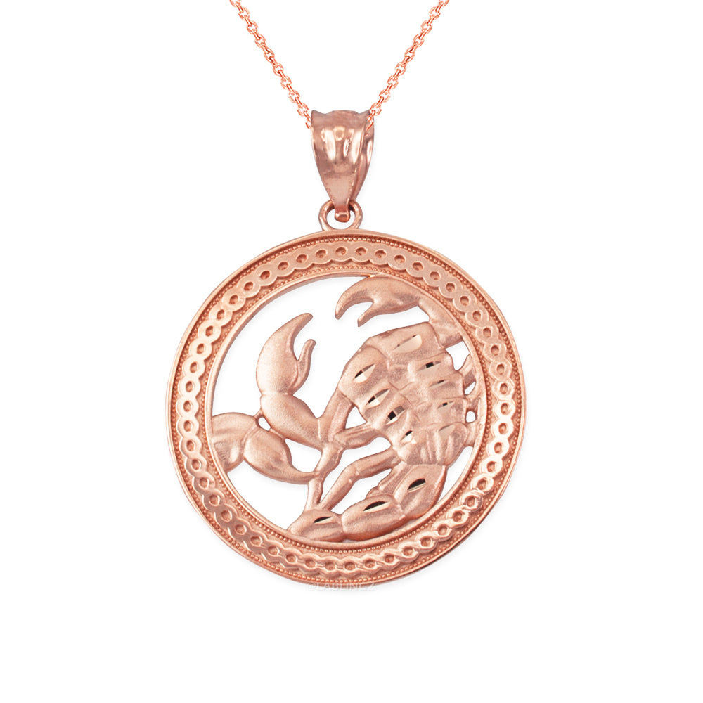 Gold Scorpio Zodiac Sign Medallion Pendant Necklace (yellow, white, rose, 10K, 14K) Karma Blingz