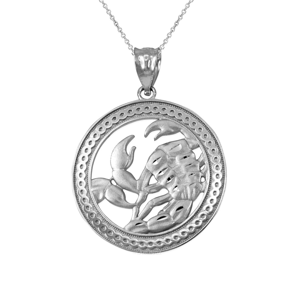 Gold Scorpio Zodiac Sign Medallion Pendant Necklace (yellow, white, rose, 10K, 14K) Karma Blingz