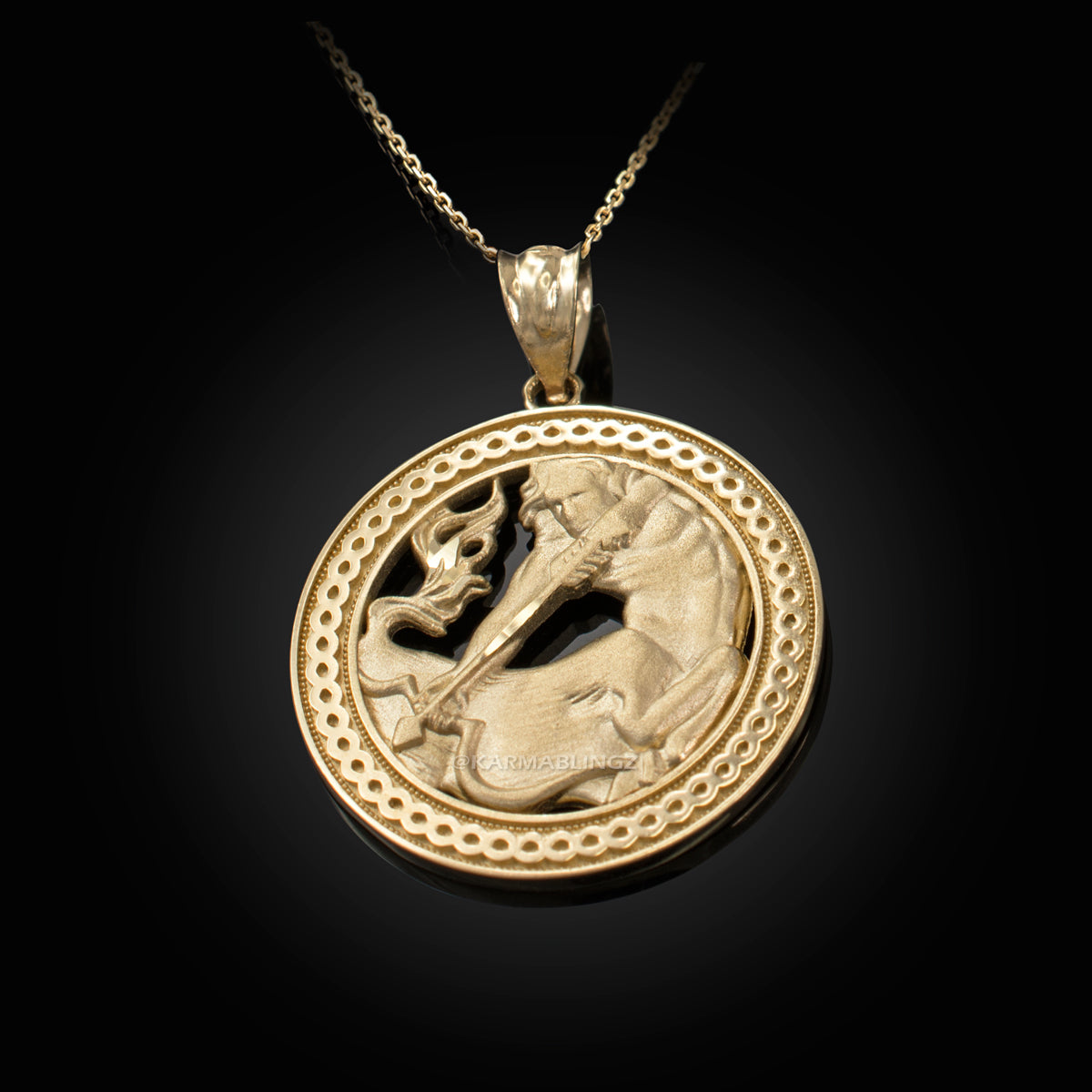 Gold Sagittarius Zodiac Sign Medallion Pendant Necklace (yellow, white, rose, 10K, 14K) Karma Blingz