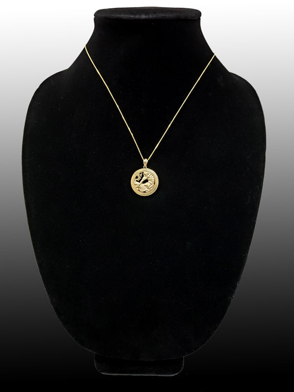 Gold Sagittarius Zodiac Sign Medallion Pendant Necklace (yellow, white, rose, 10K, 14K) Karma Blingz