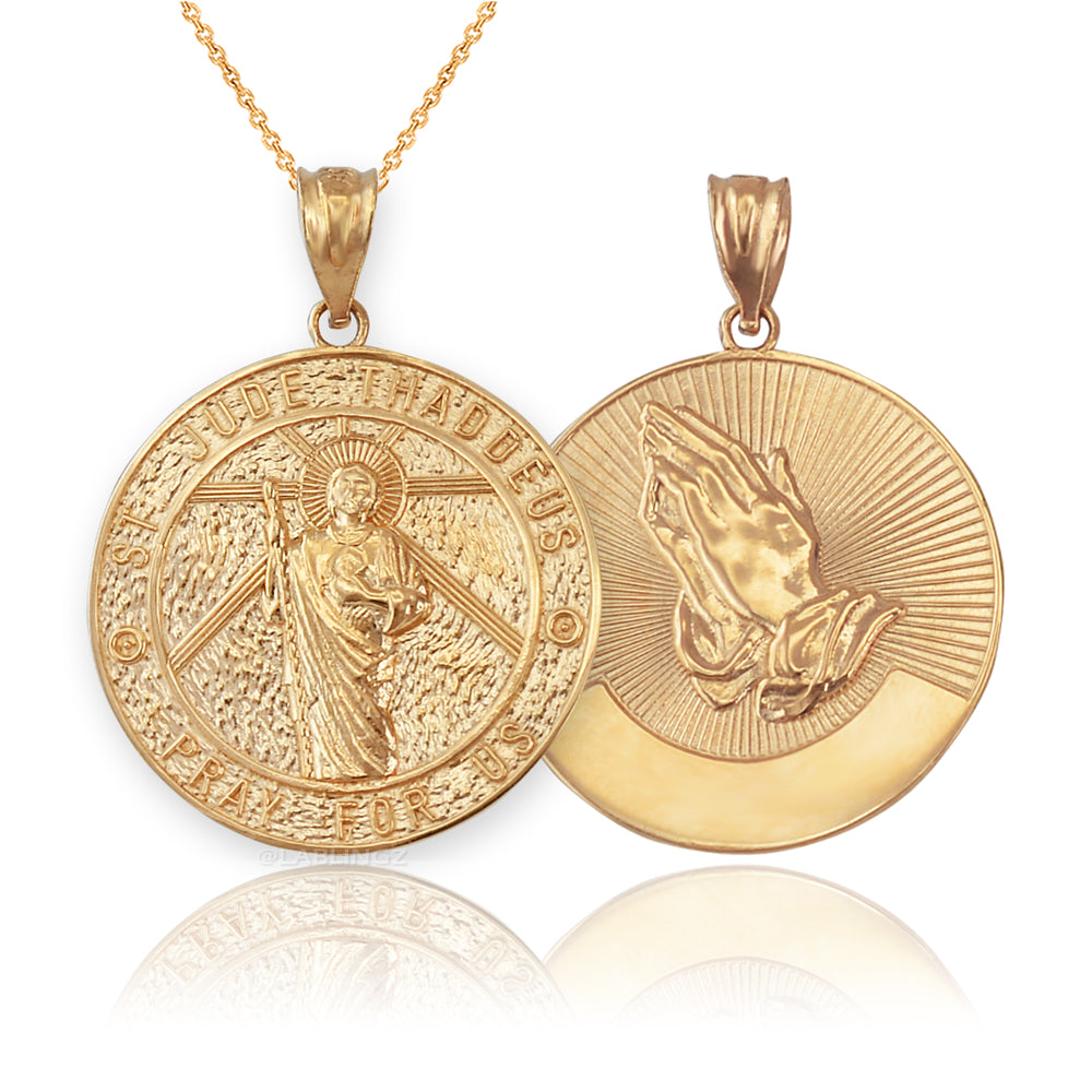 Gold Saint Jude Medal Pendant Necklace (yellow, white, rose, 2-tone, 10k, 14k) Karma Blingz