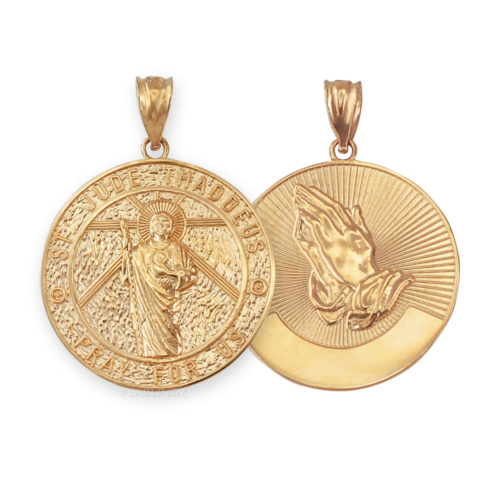 Gold Saint Jude Medal Pendant Necklace (yellow, white, rose, 2-tone, 10k, 14k) Karma Blingz