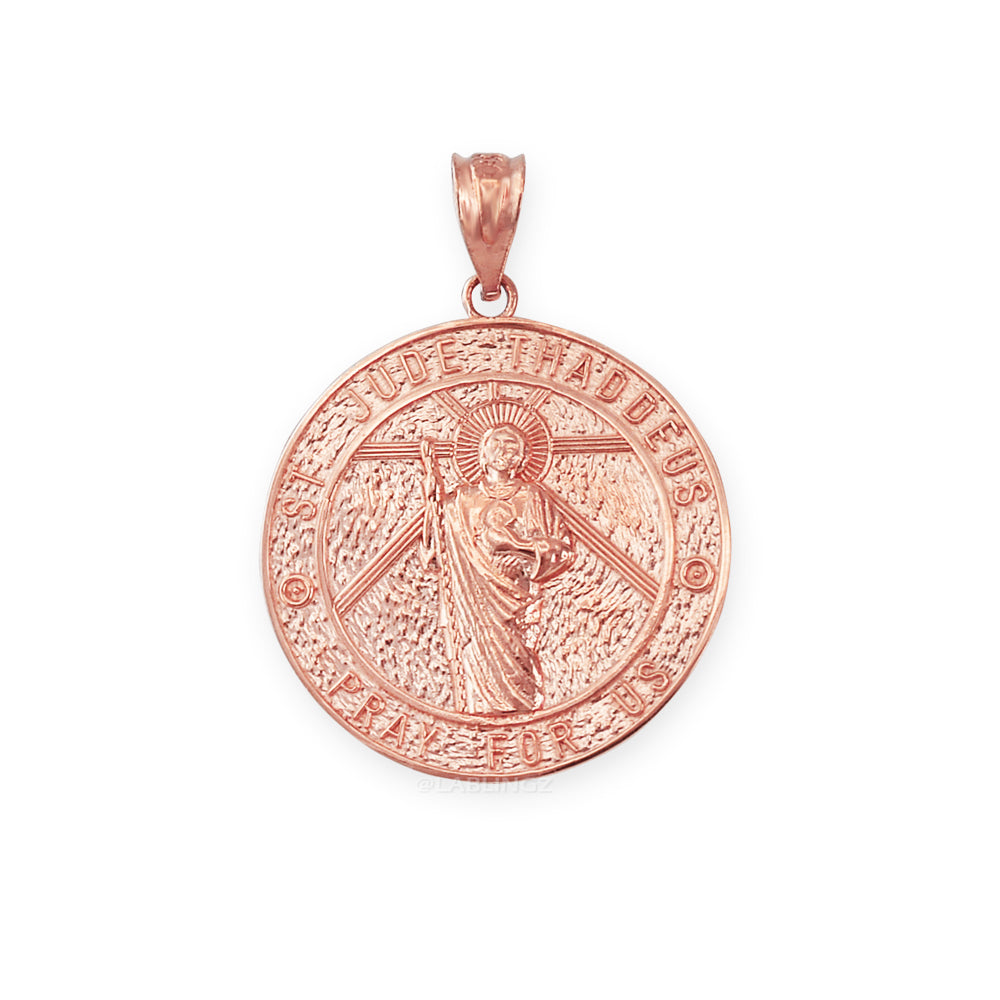 Gold Saint Jude Medal Pendant Necklace (yellow, white, rose, 2-tone, 10k, 14k) Karma Blingz