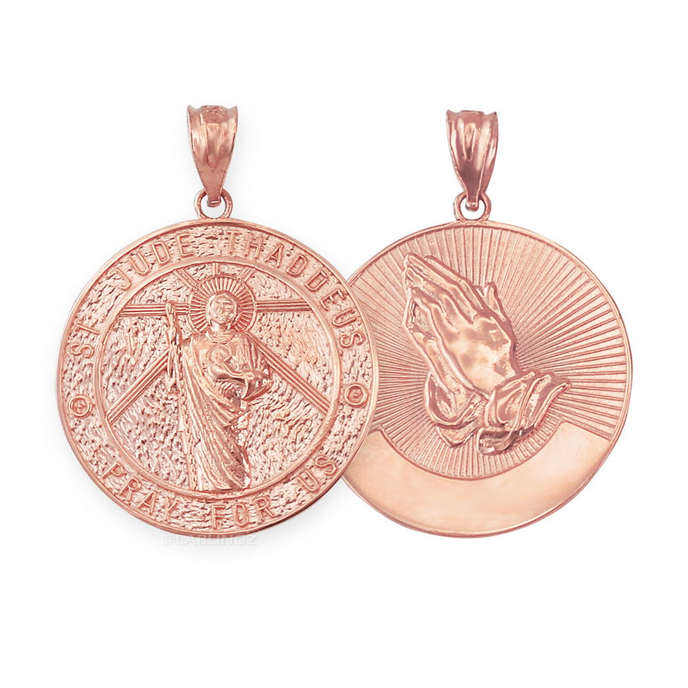 Gold Saint Jude Medal Pendant Necklace (yellow, white, rose, 2-tone, 10k, 14k) Karma Blingz