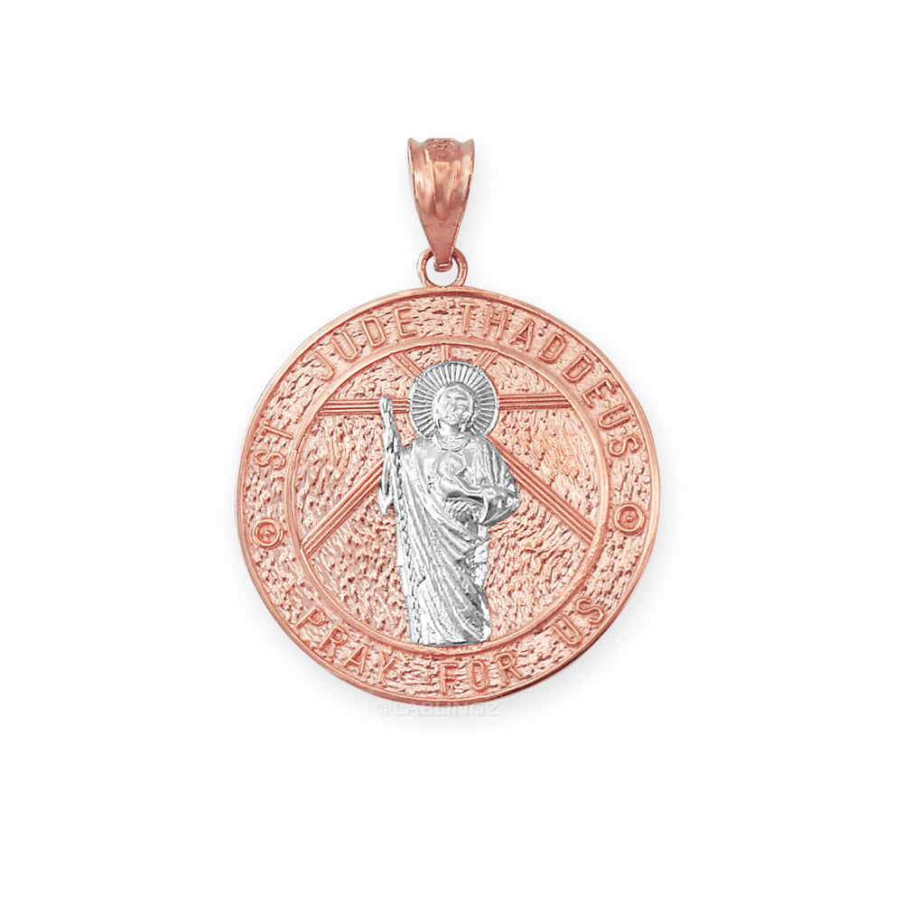 Gold Saint Jude Medal Pendant Necklace (yellow, white, rose, 2-tone, 10k, 14k) Karma Blingz