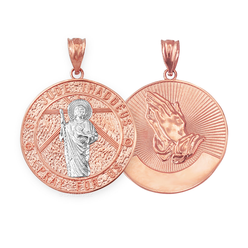 Gold Saint Jude Medal Pendant Necklace (yellow, white, rose, 2-tone, 10k, 14k) Karma Blingz