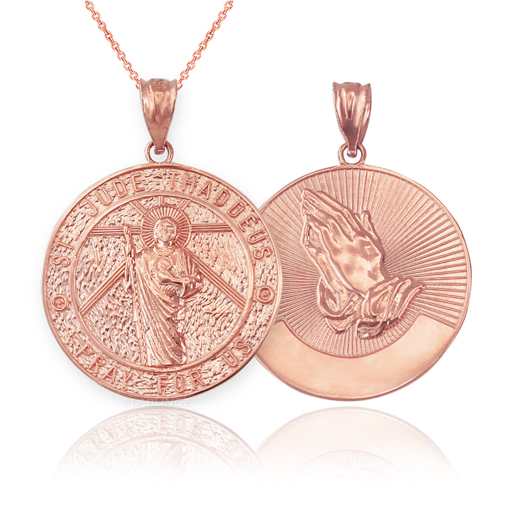 Gold Saint Jude Medal Pendant Necklace (yellow, white, rose, 2-tone, 10k, 14k) Karma Blingz