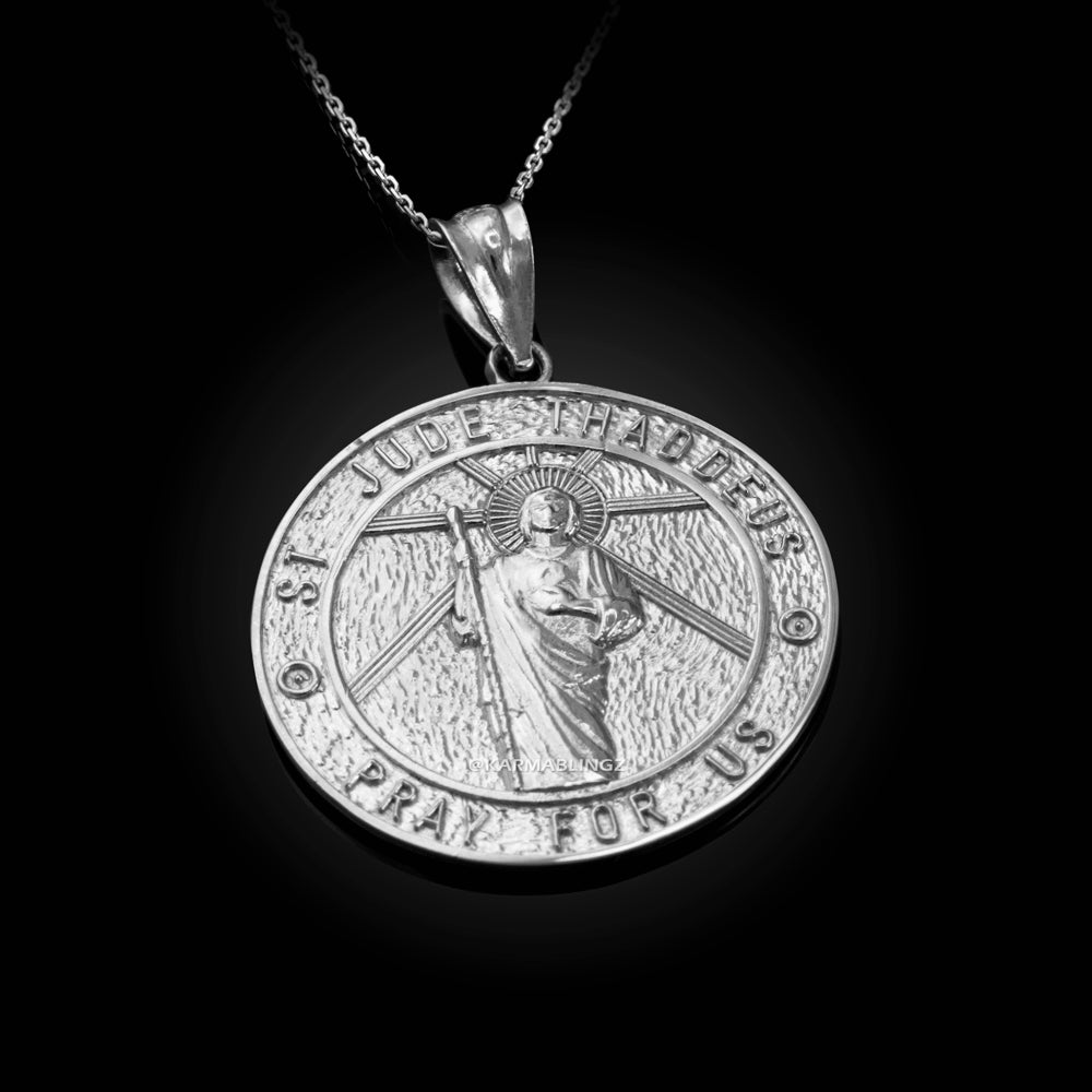 Gold Saint Jude Medal Pendant Necklace (yellow, white, rose, 2-tone, 10k, 14k) Karma Blingz