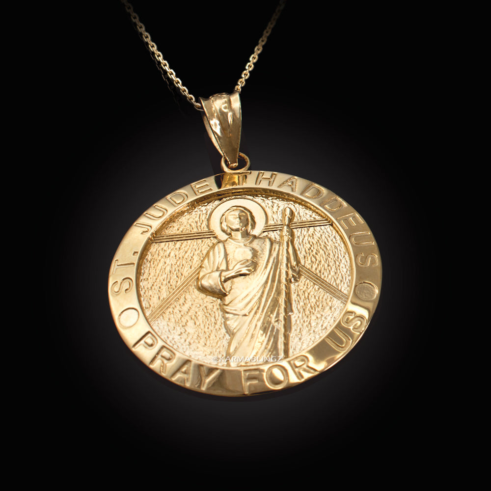 Gold St. Jude Thaddeus Medal Pendant Necklace (yellow, white, rose, 2-tone, 10k, 14k) Karma Blingz