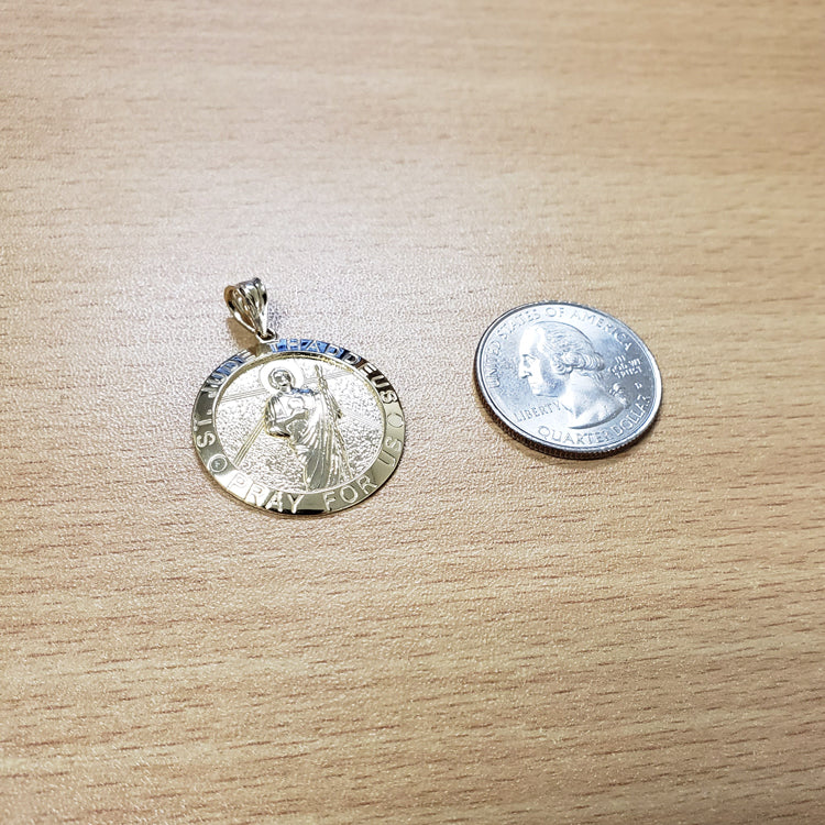 Gold St. Jude Thaddeus Medal Pendant Necklace (yellow, white, rose, 2-tone, 10k, 14k) Karma Blingz