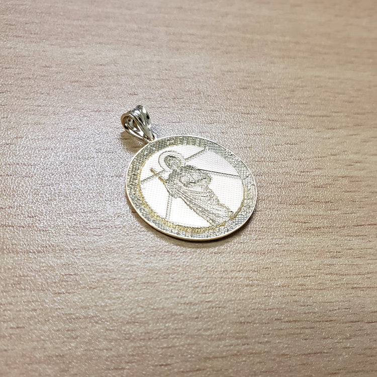 Gold St. Jude Thaddeus Medal Pendant Necklace (yellow, white, rose, 2-tone, 10k, 14k) Karma Blingz