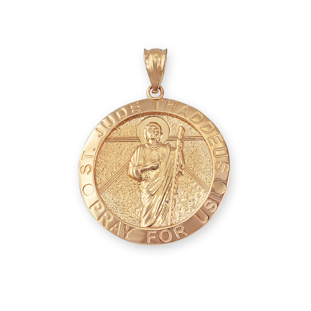 Gold St. Jude Thaddeus Medal Pendant Necklace (yellow, white, rose, 2-tone, 10k, 14k) Karma Blingz